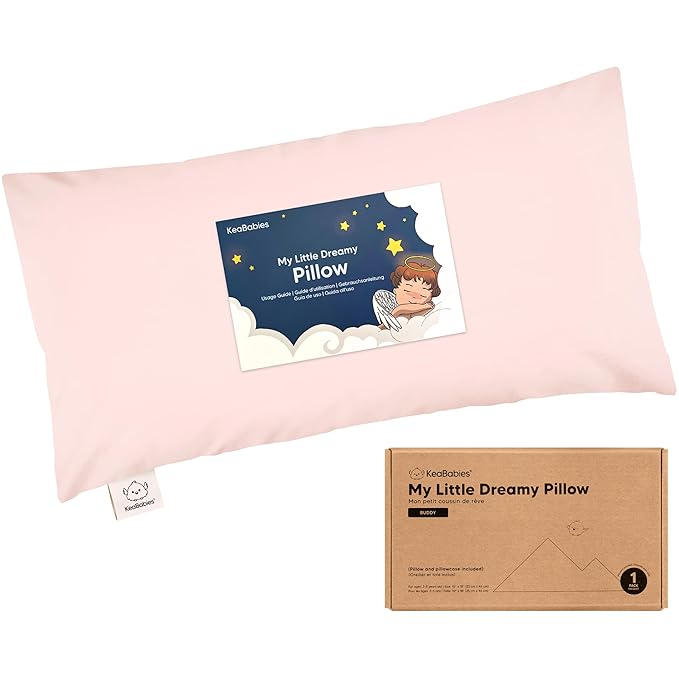 Toddler Pillow with Pillowcase - 10x18 My Little Dreamy Kids Travel Bed Pillows for Sleeping, Organic Cotton Small Pillowcase, Soft & Breathable, Machine Washable, Toddlers 2-5 Years Old (Mist Pink)