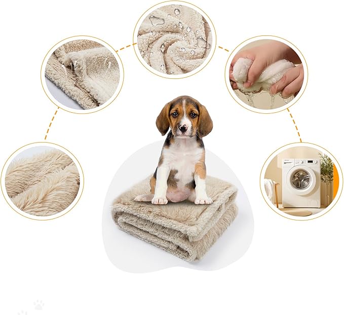 Calming Dog Blanket,Waterproof Long Faux Fur Pet Blankets for Medium Puppy Cat Reverible Sofa Couch Covers Washable Pets Ded Cover Cream S-40x28in