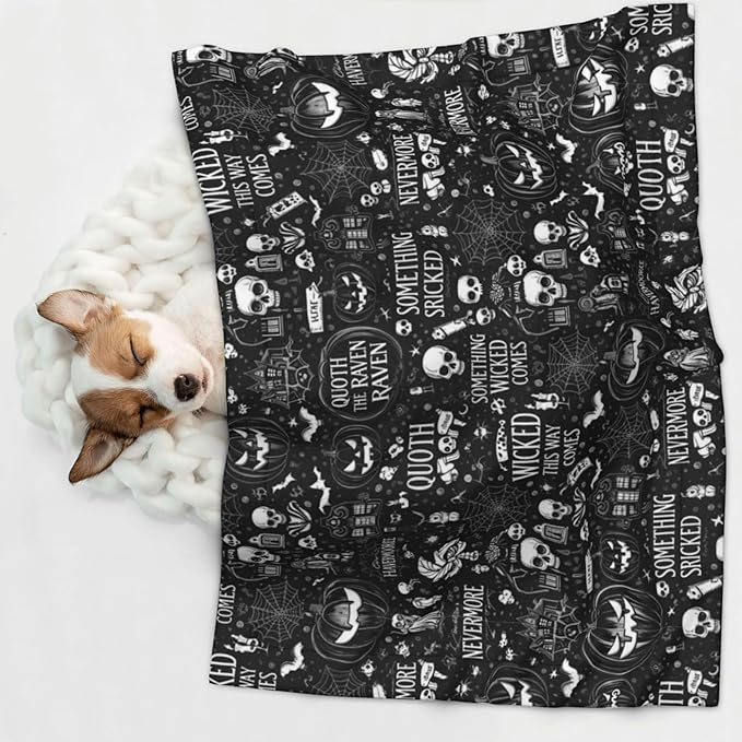 Reversible Plush Dot Pet Blanket, Halloween Witchcraft Witch Pumpkin Spider Web Bat Raven Magic Board Spirit Skull Skeleton Vintage Black, Ultra Soft Two Sided Throw for Dogs Cats Home Use Comfort