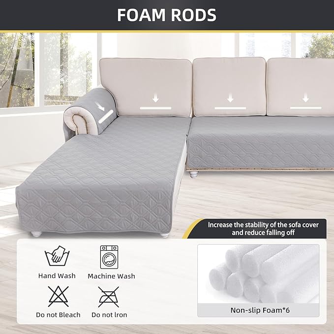 ele ELEOPTION 100% Waterproof 2 Piece Couch Cover Pet Blanket Sectional L Shape Sofa Cushion Cat Dog Bed Cover (Chaise Lounge + 2 Seat Covers) Light Gray