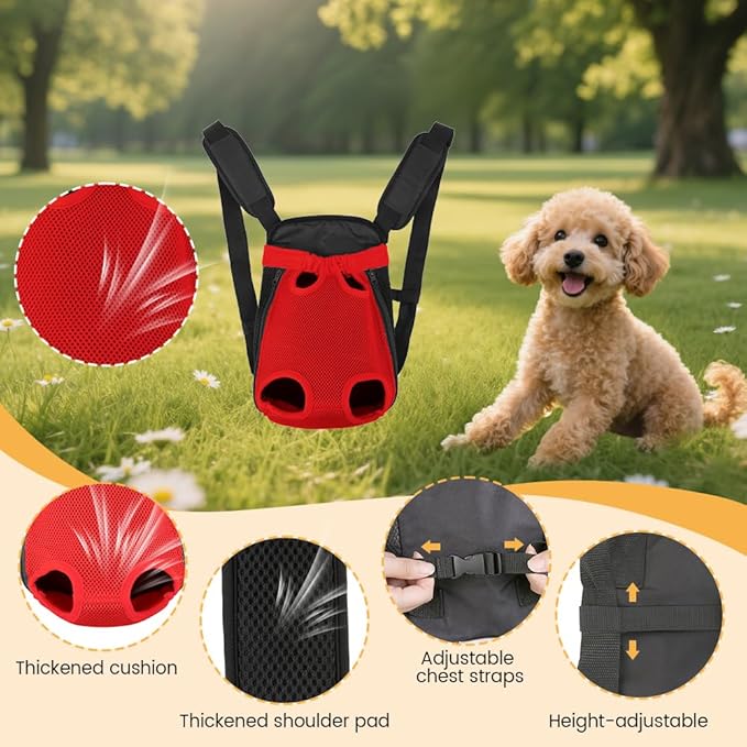 Inspack Dog Backpack Carrier/Cat Carrier, Adjustable Pet Front Carriers Travel Bag for Puppy Medium Dogs, Legs Out, Soft Ventilated Doggie Chest Carry Backpacks for Hiking/Camping, 4-7 lbs, Red