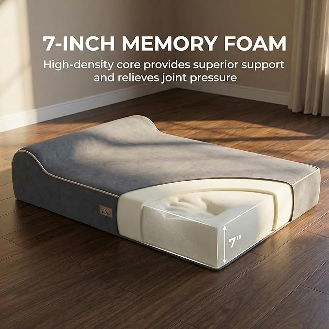 Jumbo Orthopedic Dog Bed for Large Dogs - 7-inch Thick Memory Foam Dog Bed with Pillow Removable Cover Machine Washable, Giant | 50 inch, Dark Grey