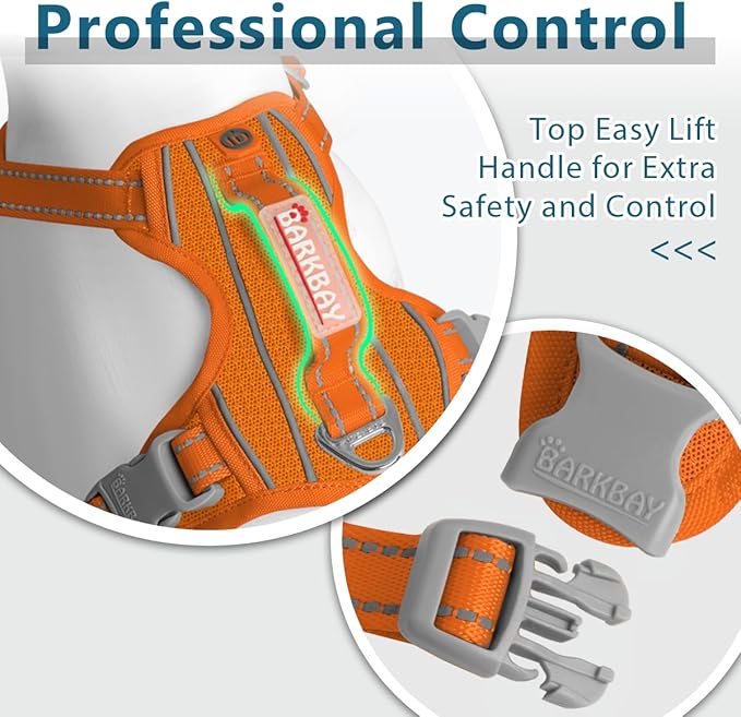 BARKBAY Dog Harness No Pull with ID Tag Pocket - Heavy Duty, Reflective, Easy Control for Large Dogs(Orange,M)