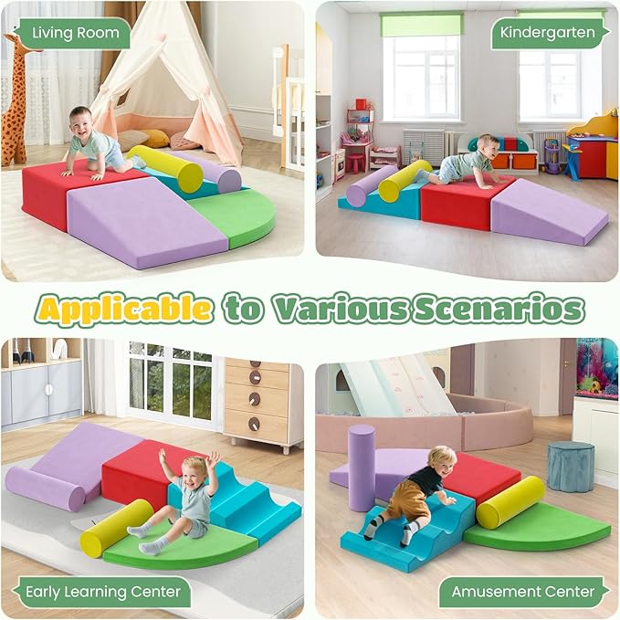 Lischwert Foam Climbing Blocks for Toddlers 1-3, 6pcs Soft Play Set with Crawling Exploration Toys, Indoor Outdoor Infant Safe Blocks for Baby Gym Toddler Playground