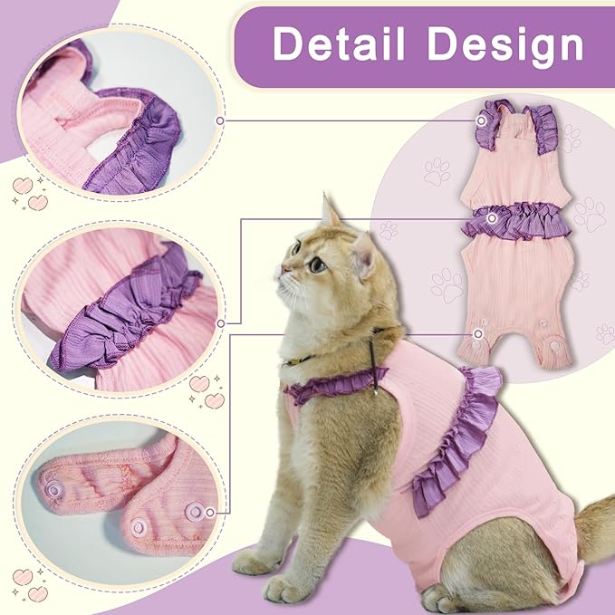 Cat Recovery Suit,Kitten Onesie After Surgery,E-Collar Alternative for Abdominal Wound and Skin Diseases,Soft Breathable Bodysuit After Spay（Orange-XL）