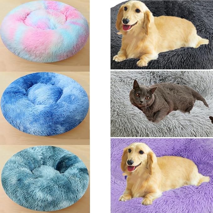 Donut Dog Bed Cat Bed, 20 Inch Round Fluffy Dog Beds for Small Dogs and Cats, Anti-Anxiety Donut Dog Cuddler Bed, Washable Pet Bed for Medium Dogs and Cats