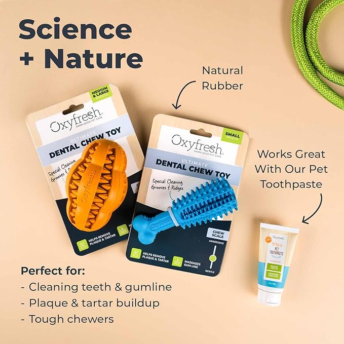Oxyfresh Dog Dental Chew Toy - Best Dog Teeth Cleaning Toy – A Simple Bite and Brush Toy That Helps Remove Plaque, Cleans Teeth & Freshens Breath Without Brushing - Large (Pack of 2)