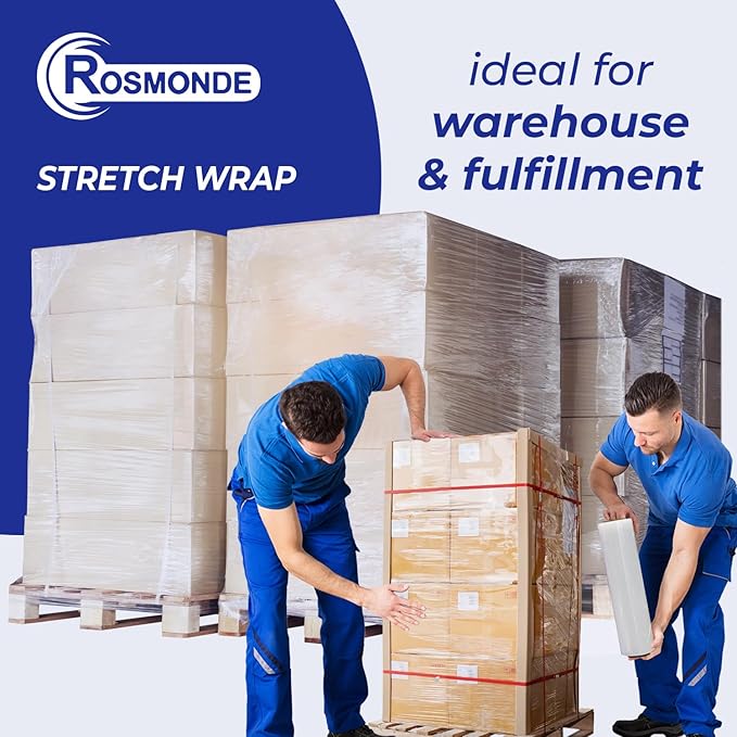 Rosmonde 1 Pack 18" Plastic Wrap, 80 Gauge Thick 9.4 lbs/Roll Wrap, Shrink Wrap, True 1500 ft Pallet Stretch Wrap, 20 Microns Industrial Strength Film, Puncture Resistant for Pallet Wrapping & Moving