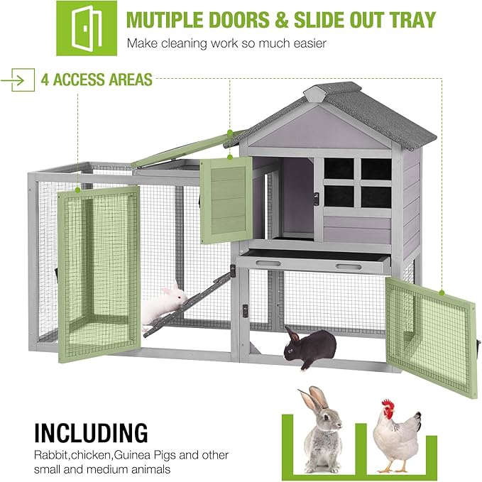 GUTINNEEN 51.6" L Chicken coop Outdoor Rabbit Hutch Indoor Bunny Cage Expandable Duck House(Grey)