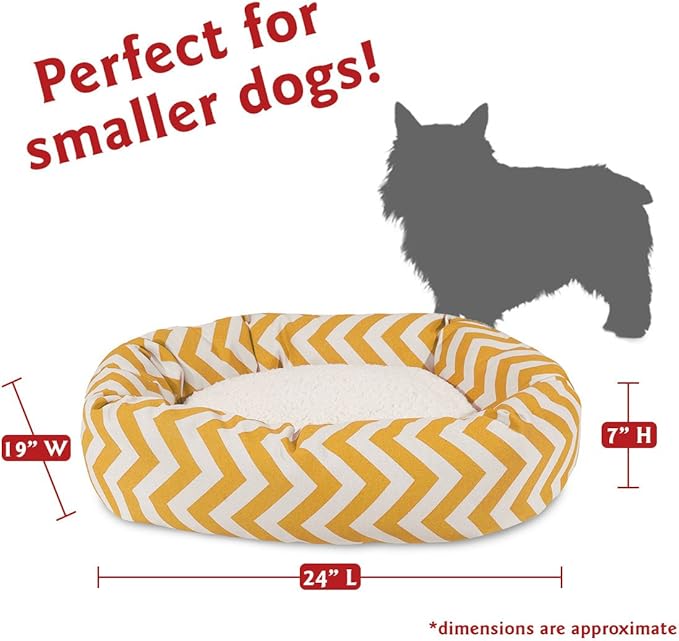 Majestic Pet 24 Inch Chevron Sherpa Calming Dog Bed Washable – Cozy Soft Round Pet Bed with Spine for Head Support - Fluffy Donut Bed 24x19x7 (inch) – Small - YELLOW
