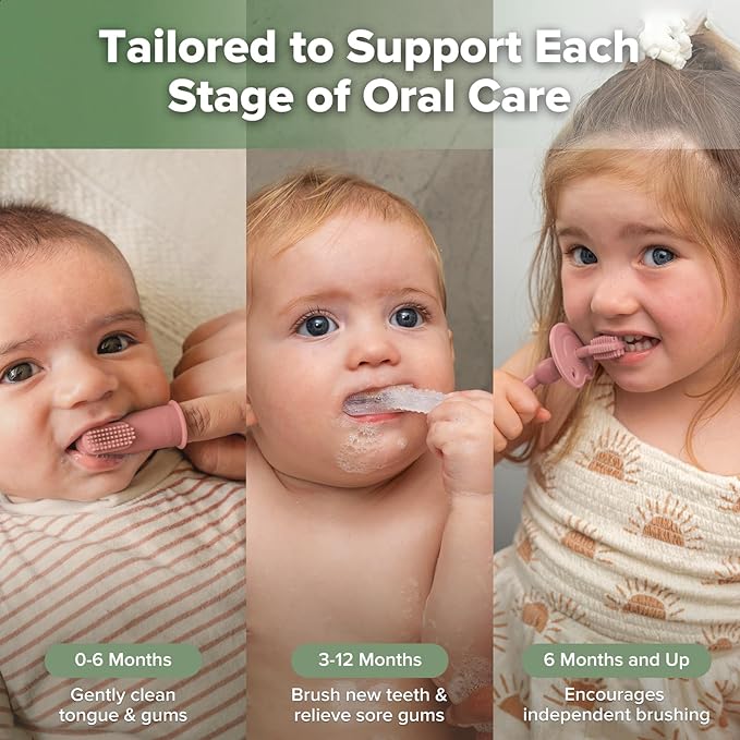 haakaa Training Toothbrush Set Oral Care Kit, Soft Silicone Toothbrush for Baby, Infants, Toddlers & Kids, Blush