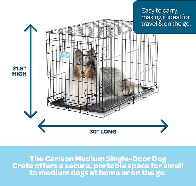 Carlson Pet Products Single Door Metal Dog Crate, Medium 30" Dog Crate for Medium Dogs & Puppies, Foldable Collapsible Dog Kennel with Removable Tray, Portable Wire Dog Cage for Training & Travel