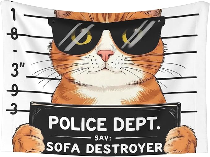 Waterproof Dog Blanket Soft Pet Blanket for Puppy, Fleece Cat Throw Blankets for Furniture Bed Couch Sofa Reversible - Cat Holding Mugshot Sign