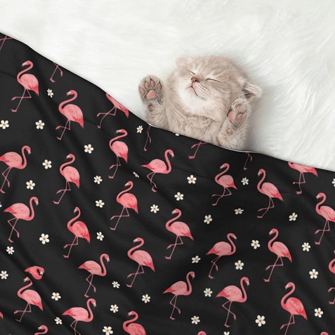 Pet Blanket for Travel and Home, Exotic Bird Pink Flamingos, Reversible Plush Dot Design with Soft Grip Texture on One Side Perfect for Car Seats Moving Vehicles