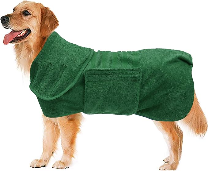 Geyecete Dog Drying Coat - Fast Drying Bag, Bathrobe Towel - Microfibre Super Absorbent Pet Cat Bath Robe, Luxuriously Soft - Green - XXXL