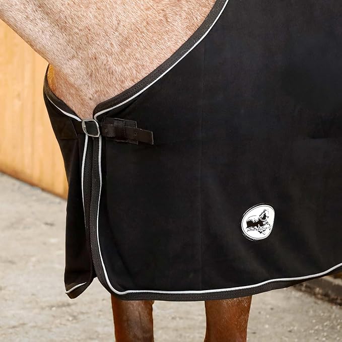 Jeffers Equine Elite Fleece Horse Cooler Blanket, 66 Inch – Soft, Adjustable Fit, Lightweight, Easy Care, Moisture Wicking Cooling Sheet with Surcingle for Post Exercise, Travel for Horses – Black