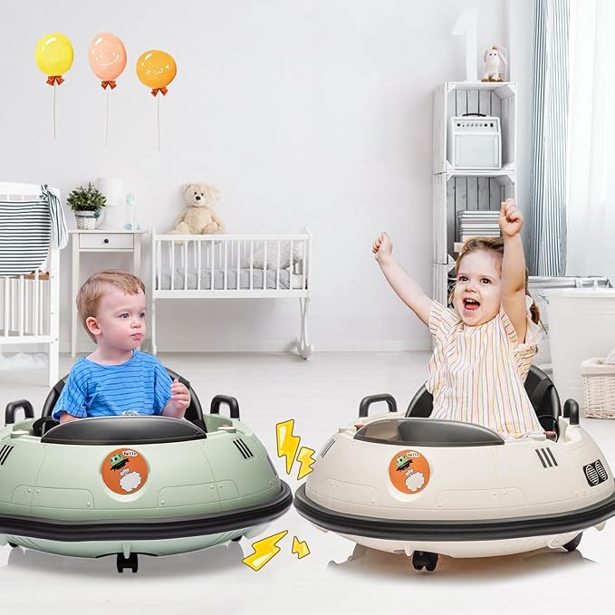 12V Electric Ride on Bumper Car for Toddlers, Kids Bumper Car with Remote Control, 360 Degree Spin, LED Lights, Dual Joysticks, Safety Belt for 18+ Months Kids, Green