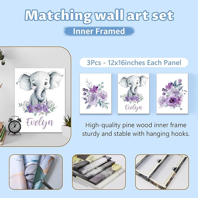 Personalized Baby Crib Bedding Set, 5 Pcs Custom Baby Bedding Set with Name, Double Layer Baby Elephant Crib Set for Girls, Soft Flannel Nursery Bedding Set, Toddlers Infants New Parents Gift
