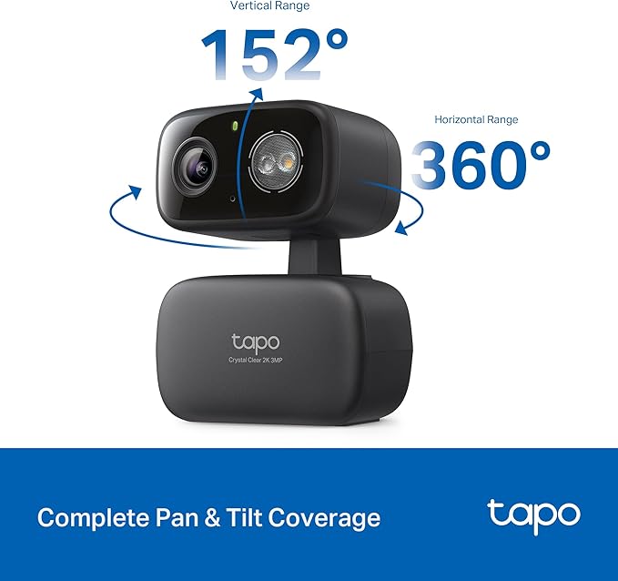 Tapo 2K 3MP Pan/Tilt Indoor/Outdoor Security Camera, Free Person/Baby Cry Detect & Track, 360° Pan, Color Night Vision, SD/Cloud Storage, Works w/Alexa & Google Home, HybridCam 360, Black (2-Pack)