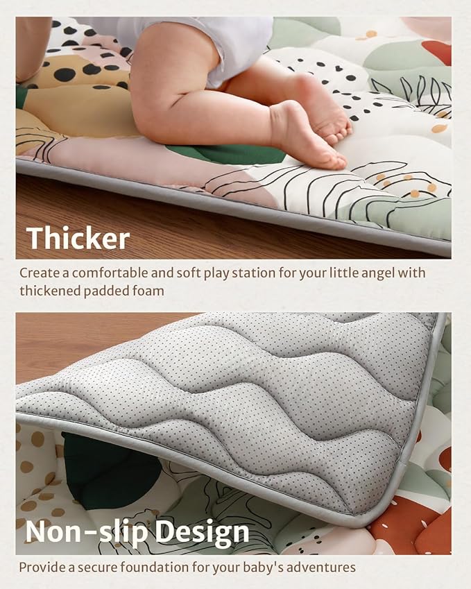 Blissful Diary Baby Play Mats for Floor, 47x47 Inch Playpen Mat, Thicker Padding Foam Playmats for Babies and Toddlers Infants, Modern Abstract