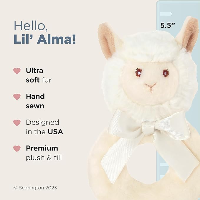 Bearington Collection Baby Lil’ Alma, 5.5 Inch Plush Llama Stuffed Animal Soft Rattle