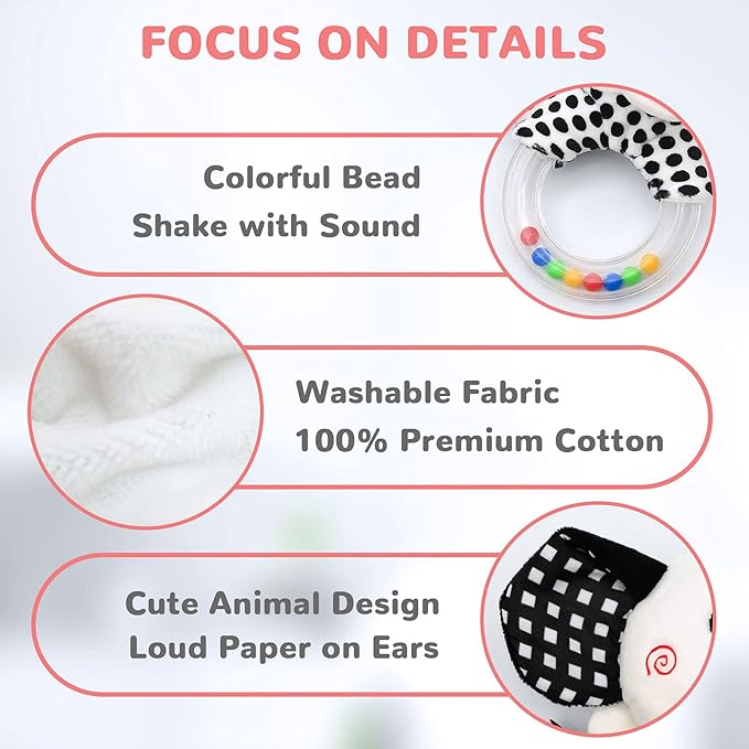 Baby Rattles 0-6 Months Newborn Toys Infant Toys 0-6 Months Rattles for Babies 0-6 Months Baby Toys 0-6 Months, Black and White High Contrast Baby Toys for Newborn 0 3 6 9 12 Months Girls Boys