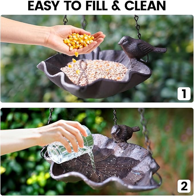 Cast Iron Platform Bird Feeders for Outdoors, 11 inch Large Hanging Bird Feeder Tray Seed Catcher