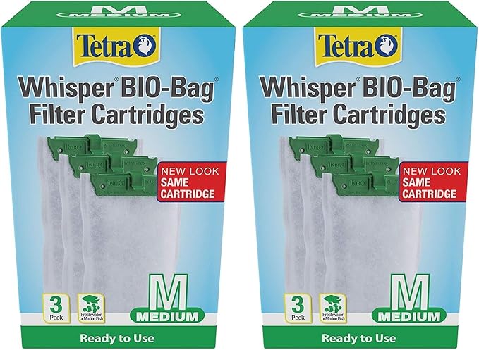 Tetra Whisper Bio-Bag Filter Aquarium Cartridges,Medium Filter for Freshwater and Marine Fish,Removes Odors and Discoloration,Ready to Use,3 Medium Green Filters,(Pack of 2)