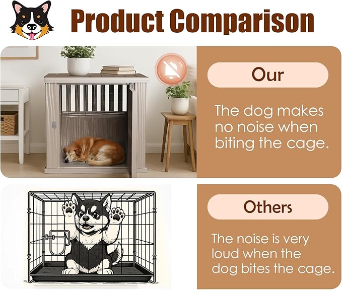 42 Inch Dog Crate Furniture Lockable Dog Kennel Indoor for Large Dogs and Medium Heavy Duty Pet Crate Decorative Pet Cage End Table,Grey