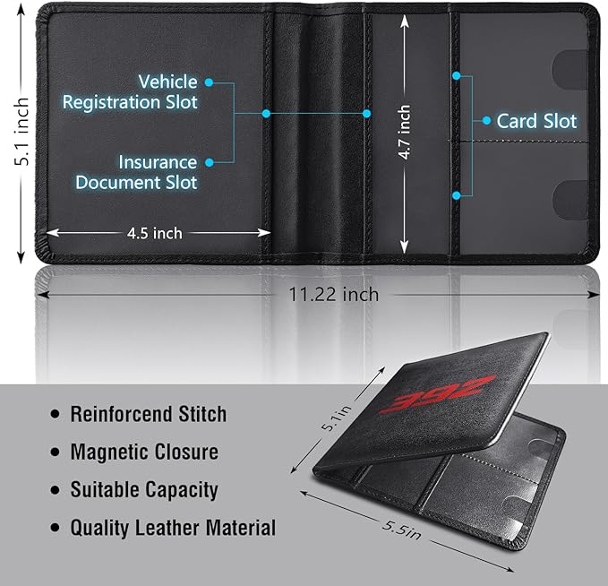 Leather Car Registration and Insurance Cards Holder Compatible with Dodge Challenger Durango SRT 392 Cars, Vehicle Glove Box Car Organizer with Magnetic Shut, Documents License for 392 Owners