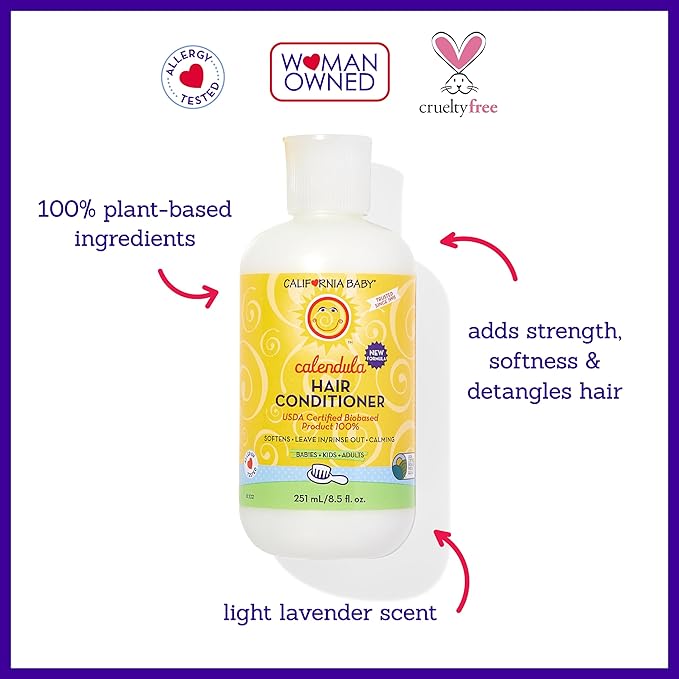 California Baby Calendula Baby Shampoo and Conditioner Set | 100% Plant-Based | 19oz Soothing Lavender Body Wash + 8.5oz Lavender Conditioner |