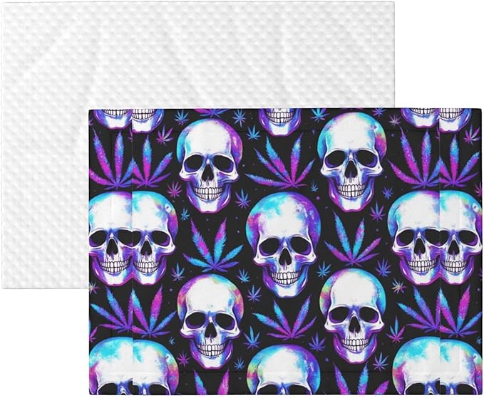 Two Sided Plush Pet Blanket for Warmth Comfort, Blue Weedleaf Trippy Skull Crossbones Black, Reversible Throw with Cozy Nubby Side for Chilly Nights Napping Spots Around House