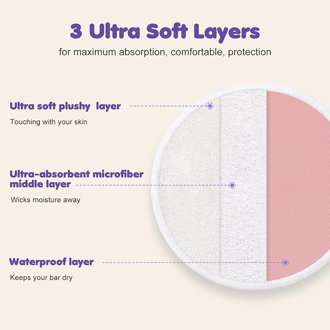 6 PCS Reusable Nursing Pads – Washable Breast Pads for Breastfeeding, Soft & Super Absorbent with Laundry Bag and Travel Bag, Nipple Pads for Postpartum Essentials