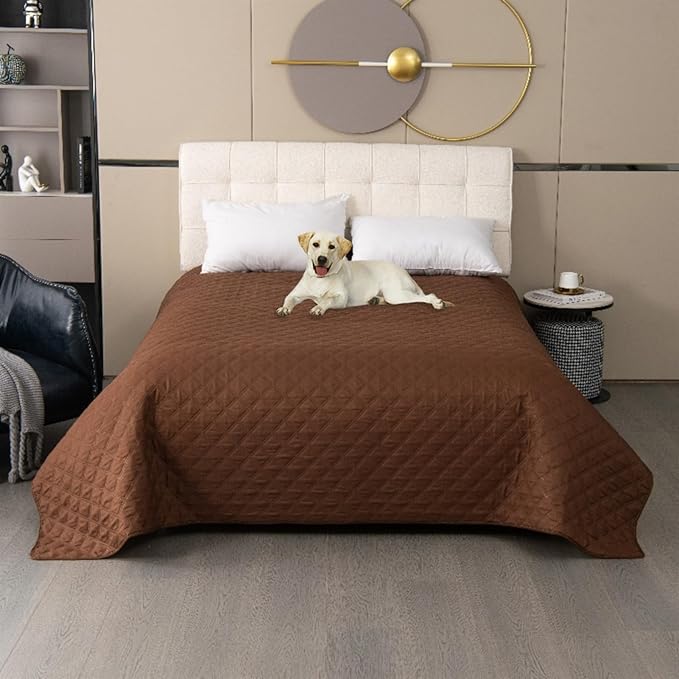 GIBZ Waterproof Dog Bed Cover Anti Slip Pet Furniture Protector Blanket Washable Thick Quilted Mat, Brown, 259x208cm