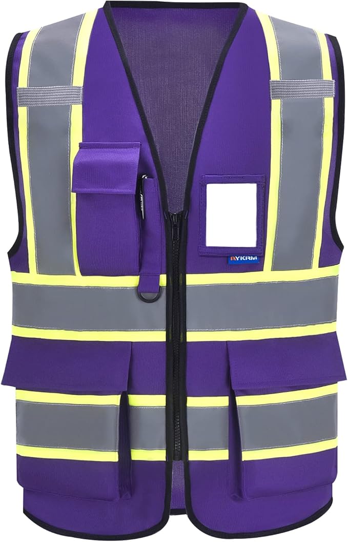 AYKRM 11 color High Vis Reflective Safety Vest for Women Men Security Pocket Zipper