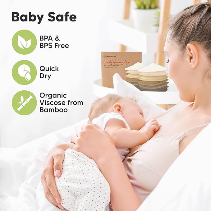 Organic Nursing Pads - 14 Washable Viscose Derived from Bamboo Breastfeeding Pads, Wash Bag, Reusable Breast Pads for Breastfeeding, Nipple Pads for Breastfeeding Essentials(Coffee, M 3.9")