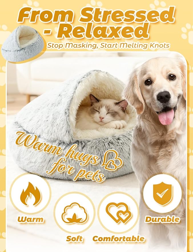 Dog Bed, Dog Bed with Cover Cave, Dual Comfort Design, Pet Bed for Small/Medium/Large Cats and Dogs, Anxiety Relief, Durable & Chew-Proof, Improves Sleep & Behaviour (Coffee, 32in)