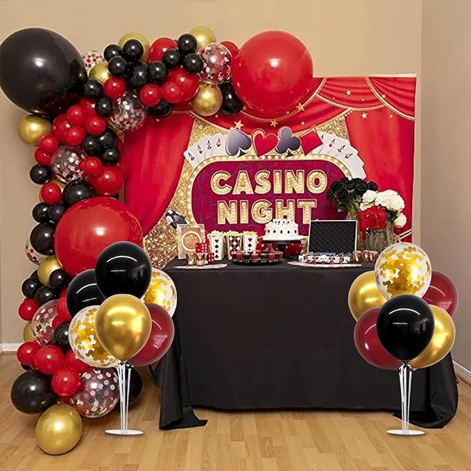 TONIFUL 4 Set Burgundy Red Black Gold Balloon Stand Centerpiece Table Decorations for Graduation Decoration 2025,Christmas Party Decoration,New Year's Eve,Anniversary,Birthday Decorations