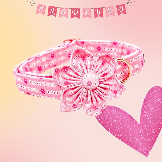 Lionheart glory Valentine's Day Dog Collar with Flower Dog Collars Pink Collars for Large Dogs, Spring Pet Puppy Collar Flowers