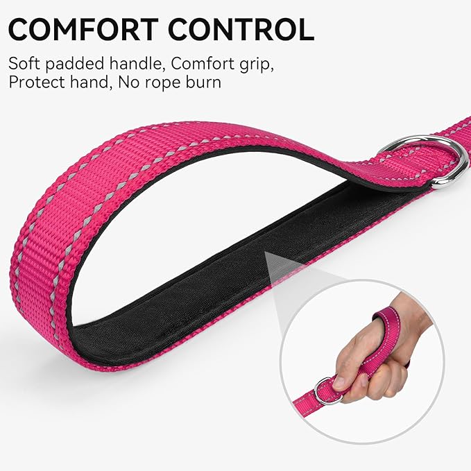 Joytale Dog Leash, 5 FT Double-Sided Reflective, Padded Handle Nylon Heavy Duty Leashes for Small Dogs Walking, Hotpink
