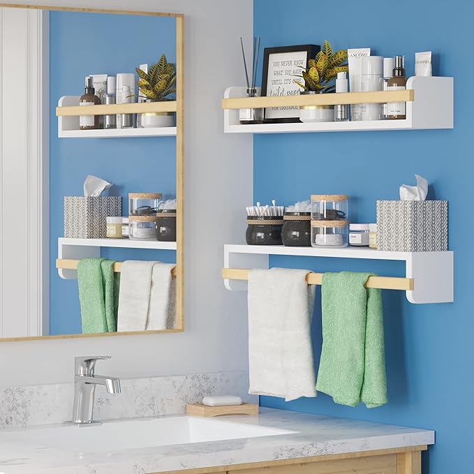 Wallniture Florida 24 inch Wall Bookshelf for Kids Room, Floating Shelves Nursery Decor, Wood White Wall Shelf Set of 2, Kitchen, Bathroom Decor (24'')