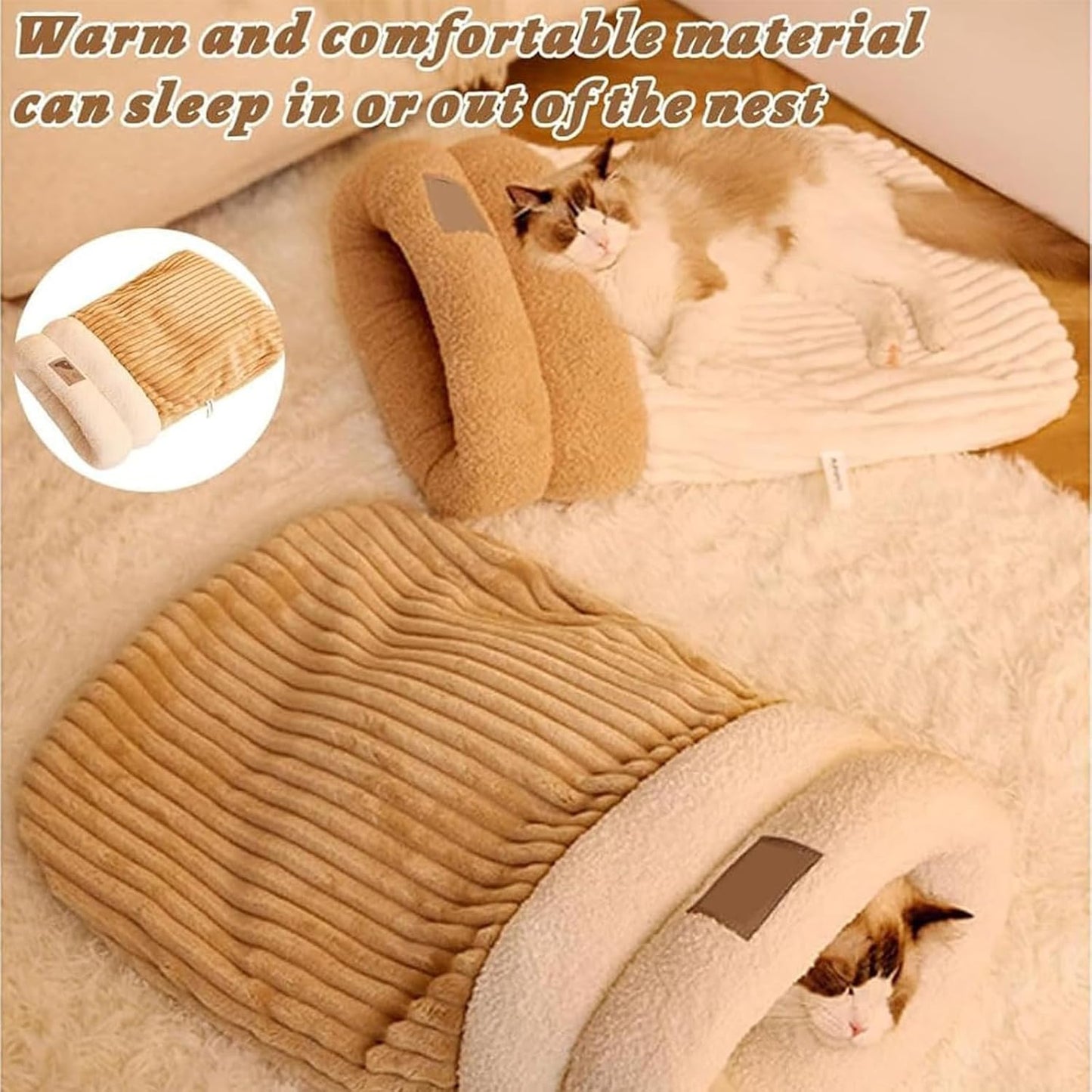 Cat Sleeping Bag for Indoor Cats,Sleeping Bag for Cats,Cozy Cat Winter Sleeping Bag,Warm Cat Sleeping Bag,Soft Fluffy Washable Cat Bed Cave,Cat Blankets for Indoor Cats (H)
