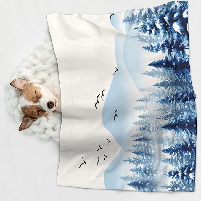 Misty Mountain Throw Blanket - Winter Trees Blanket for Dog Cat Snowy Pet Blankets 40x30 for Couch Sofa Bed