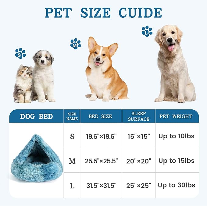 NOYAL Calming Dog Bed for Anxiety, Hooded Donut Cave with Blanket, Plush Fluffy Washable Pet Bed for Small Medium Dogs & Cats