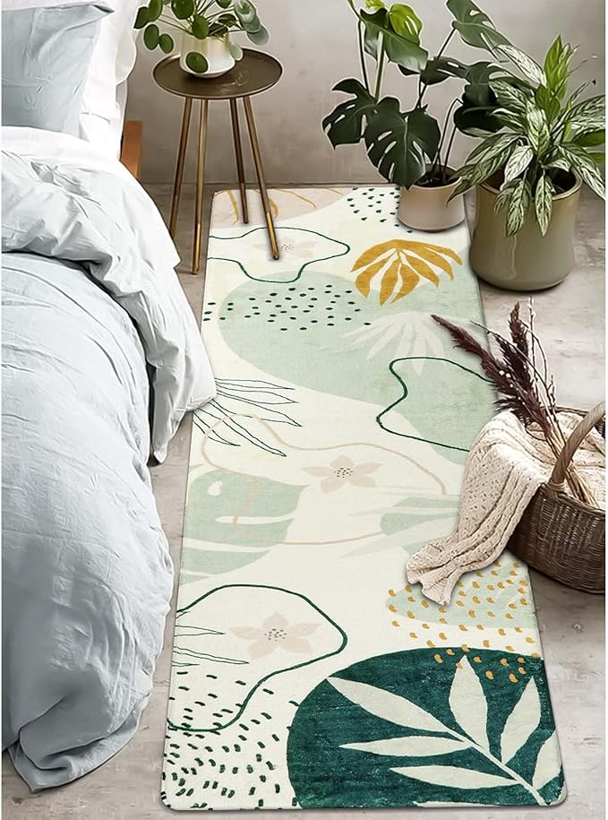 Lahome Green Hallway Runner - 2x6 Washable Kitchen Rug Boho Non-Slip Low-Pile Laundry Room Rug Soft Bathroom Runner Botanical Print Throw Carpet for Entrance Bedroom Living Room