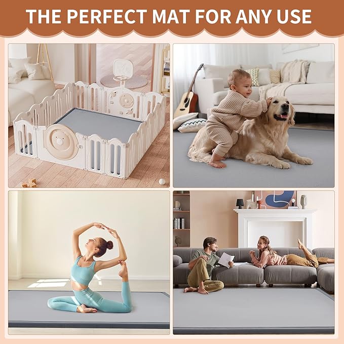 Baby Play Mat for Floor - 1.4" Thick Memory Foam Rug, 70"x59" Playpen Tummy Time Mat, Soft Velvet Nursery Rug, Large Padded Crawling Mats, Cushioned Pads for Playroom Toddlers, Infants, Yoga, Tatami