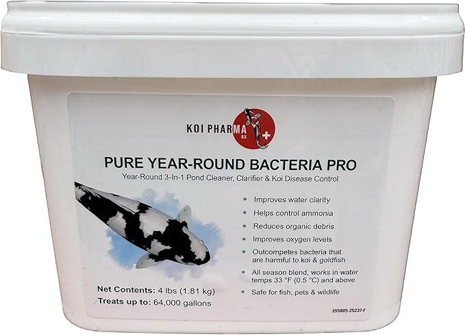 Koi Pharma® Pure Year-Round Bacteria Pro – All-Season Beneficial Pond Bacteria for Clear Water, Sludge Control & Healthy Koi and Goldfish (4 Pound)