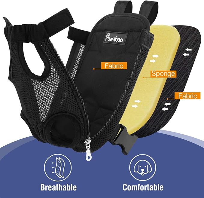 Pawaboo Adjustable Dog Carrier Backpack, Pet Front Cat Carrier Bag for Traveling Hiking, Pet Carriers Backpack for Small Dogs Puppies Cats, XL, Black