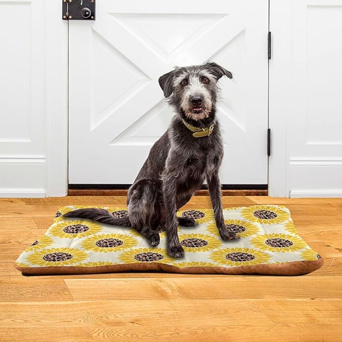 Leopard Print Sunflower Pet Bed Cute Dog Bed Mat Absorbing Non Slip Pad Pet Sleeping Mat for Small, Medium, and Large Dogs Puppy Cat 24 in x 18 in