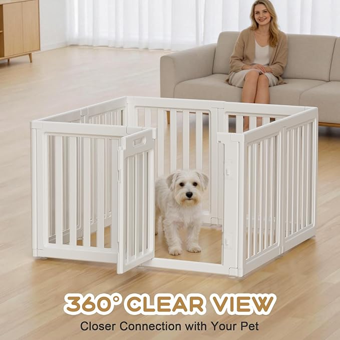 Clear Dog Play Pen,Pet Playpen with Door,Easy to Clean and Install Puppy pens for Both Indoor and Outdoor use (White, 23.6 inch Height, 8 Panels)
